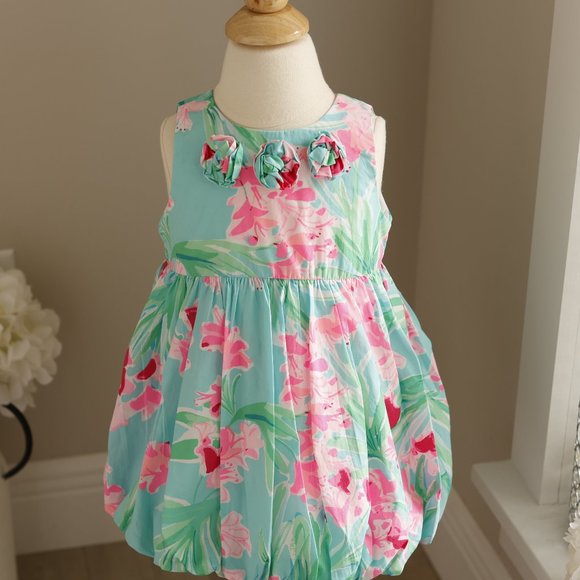 SALE- Lilly Pulitzer Aqua Bubble Dress Set Size 18/24 Months Cotton Like New - Picture 6 of 7